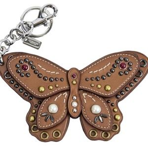 ✨NEW✨COACH Studded Leather Butterfly Bag Charm - Brown Saddle/Silver